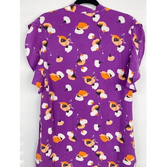 Equipment Lorainna 100% Silk Floral Printed Mini Dress, Dahlia Purple - Size L - Picture 8 of 12